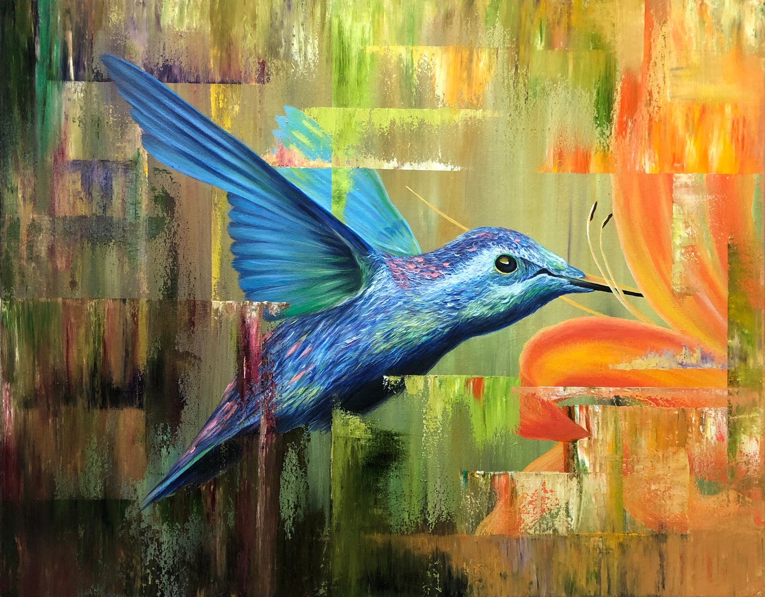 Hummingbird painting oil on canvas by Shawn Dixon