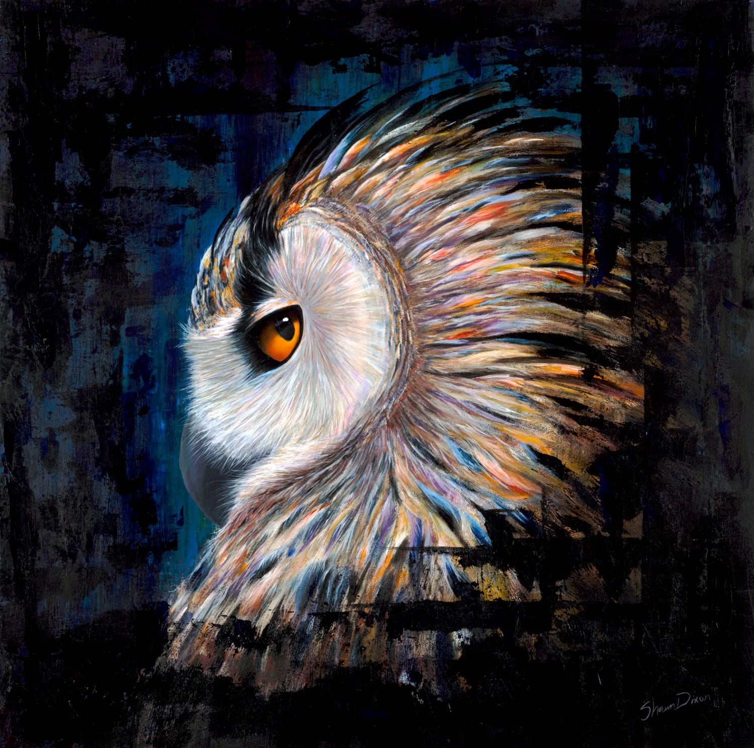 Owl oil painting on wood panel by Shawn Dixon