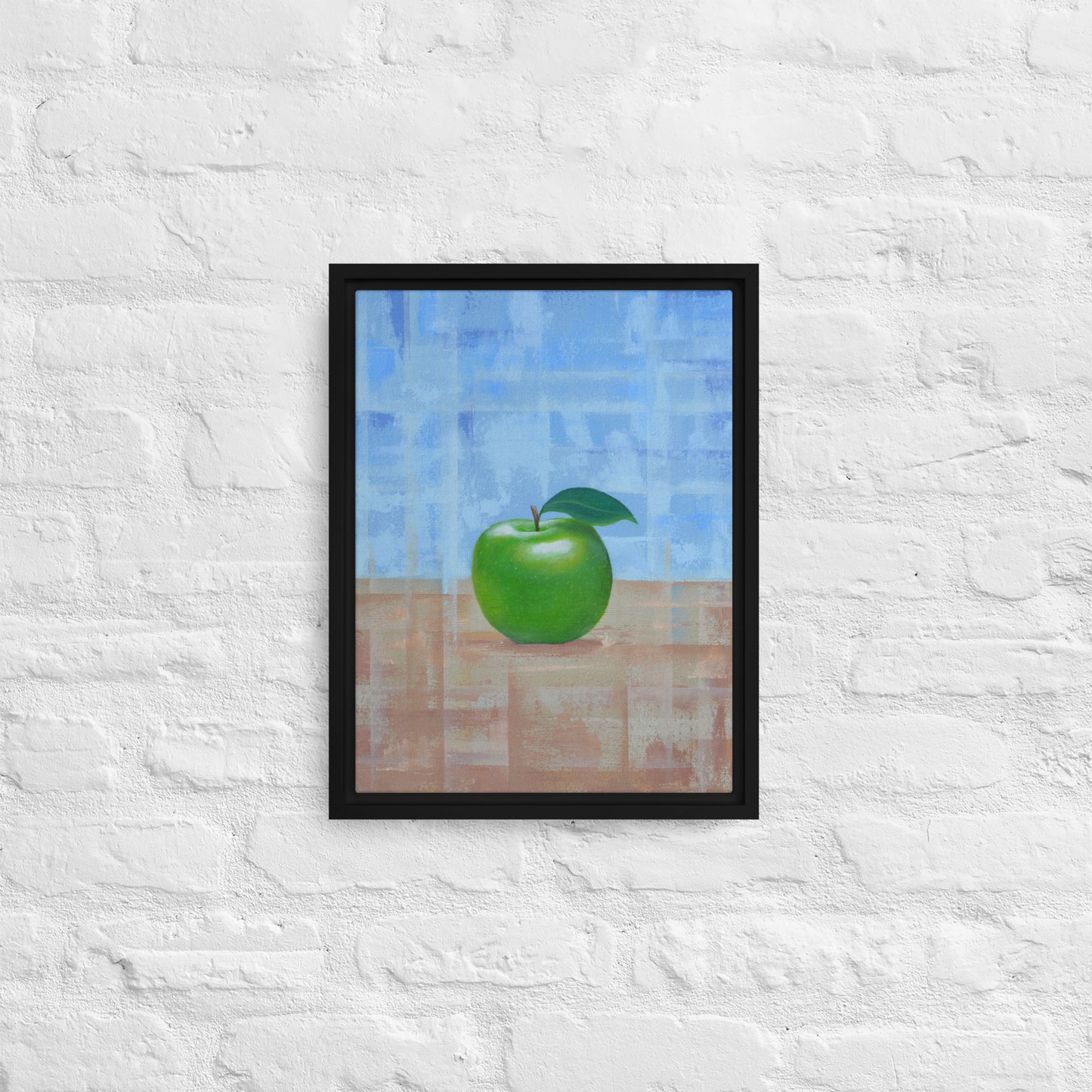 Still Life Fruit Painting of a Green Apple Framed Canvas