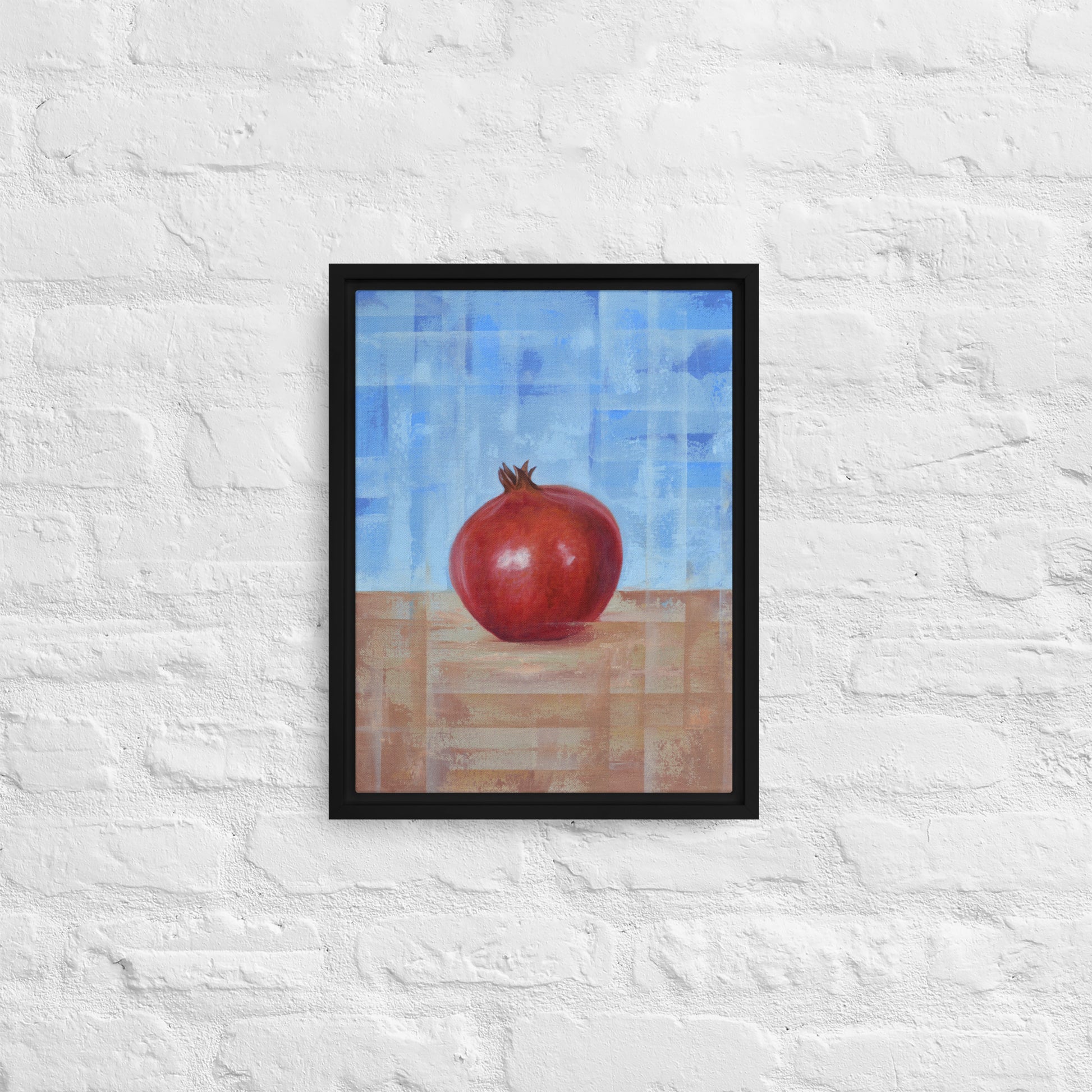 Fruit Painting by artist Shawn Dixon shown a framed canvas pomegranate print 