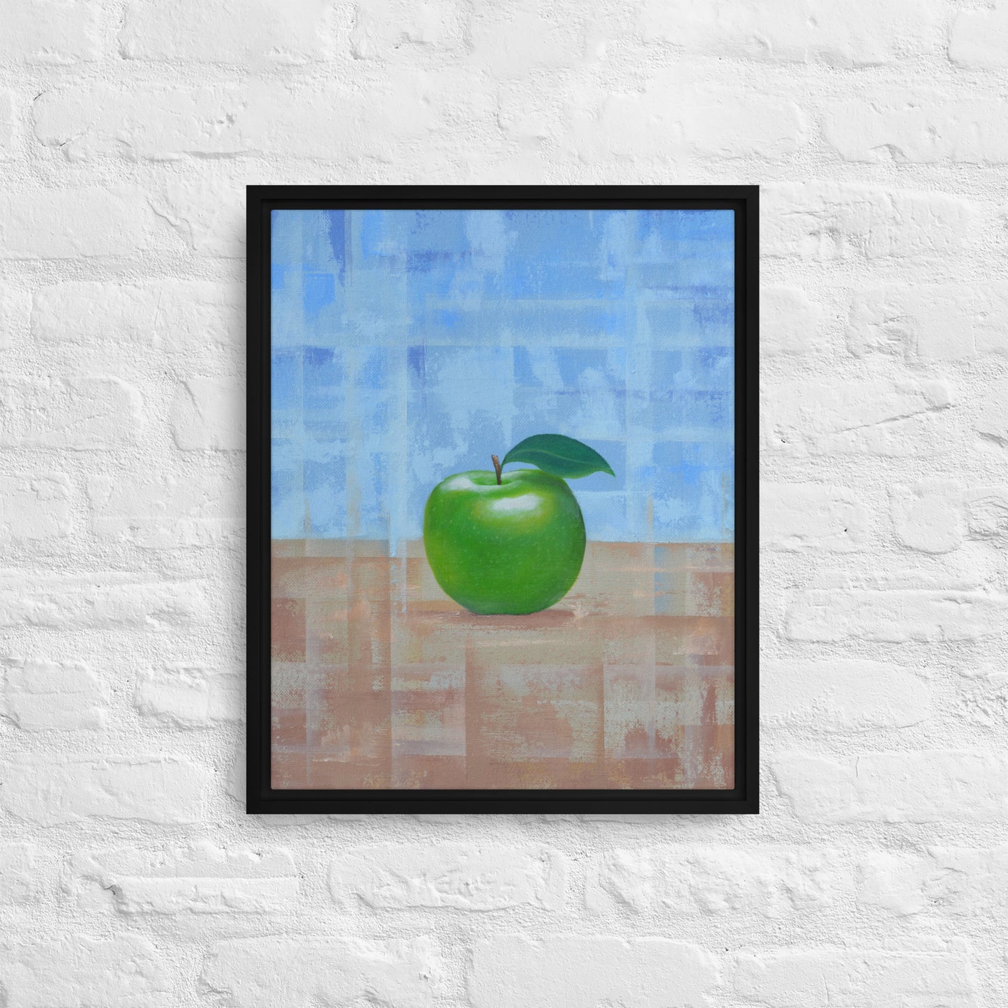 Still Life Fruit Painting of a Green Apple Framed Canvas