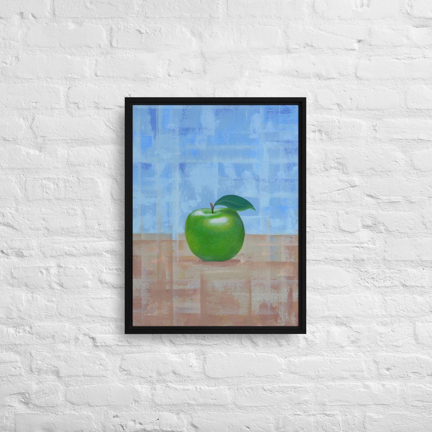 Still Life Fruit Painting of a Green Apple Framed Canvas