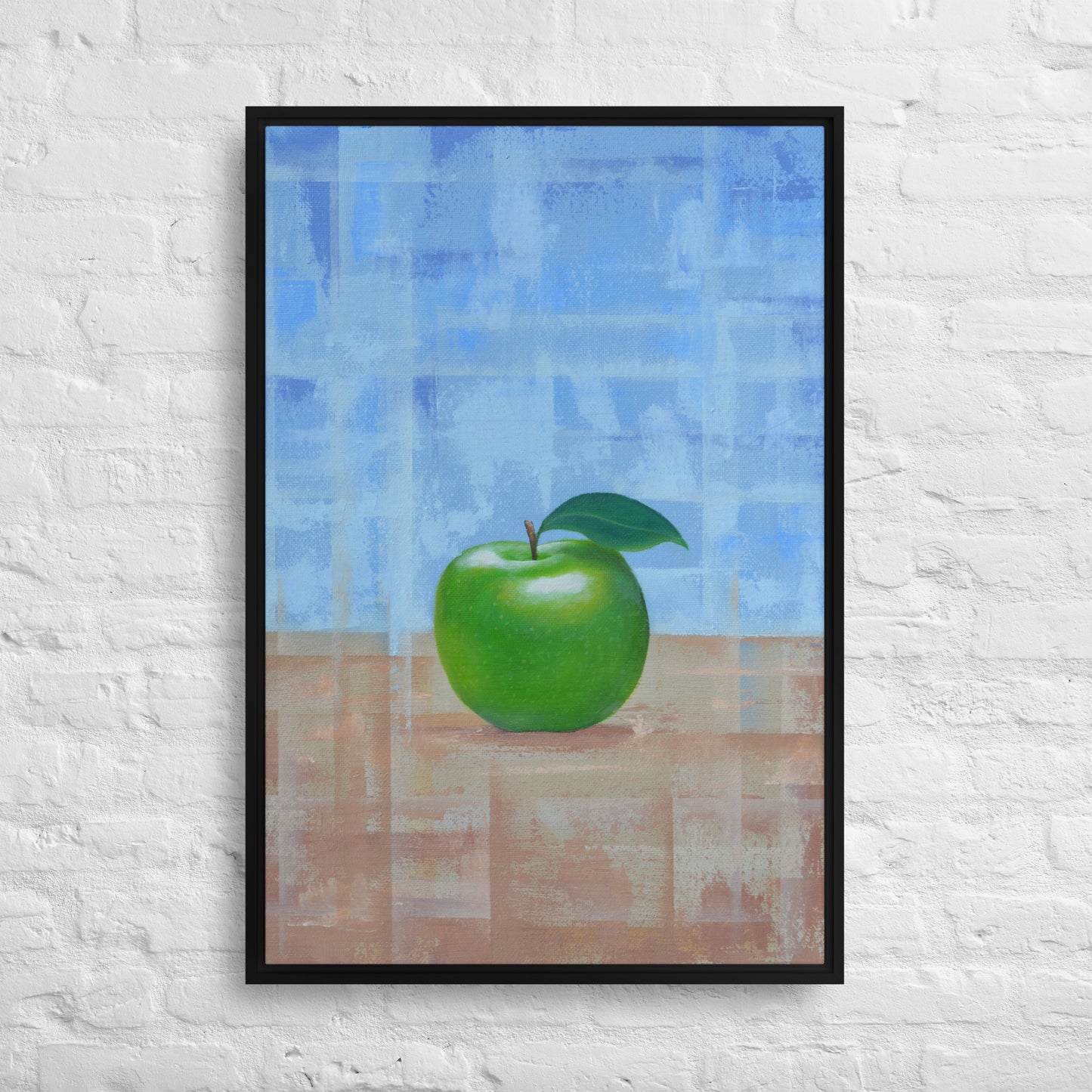 Still Life Fruit Painting of a Green Apple Framed Canvas