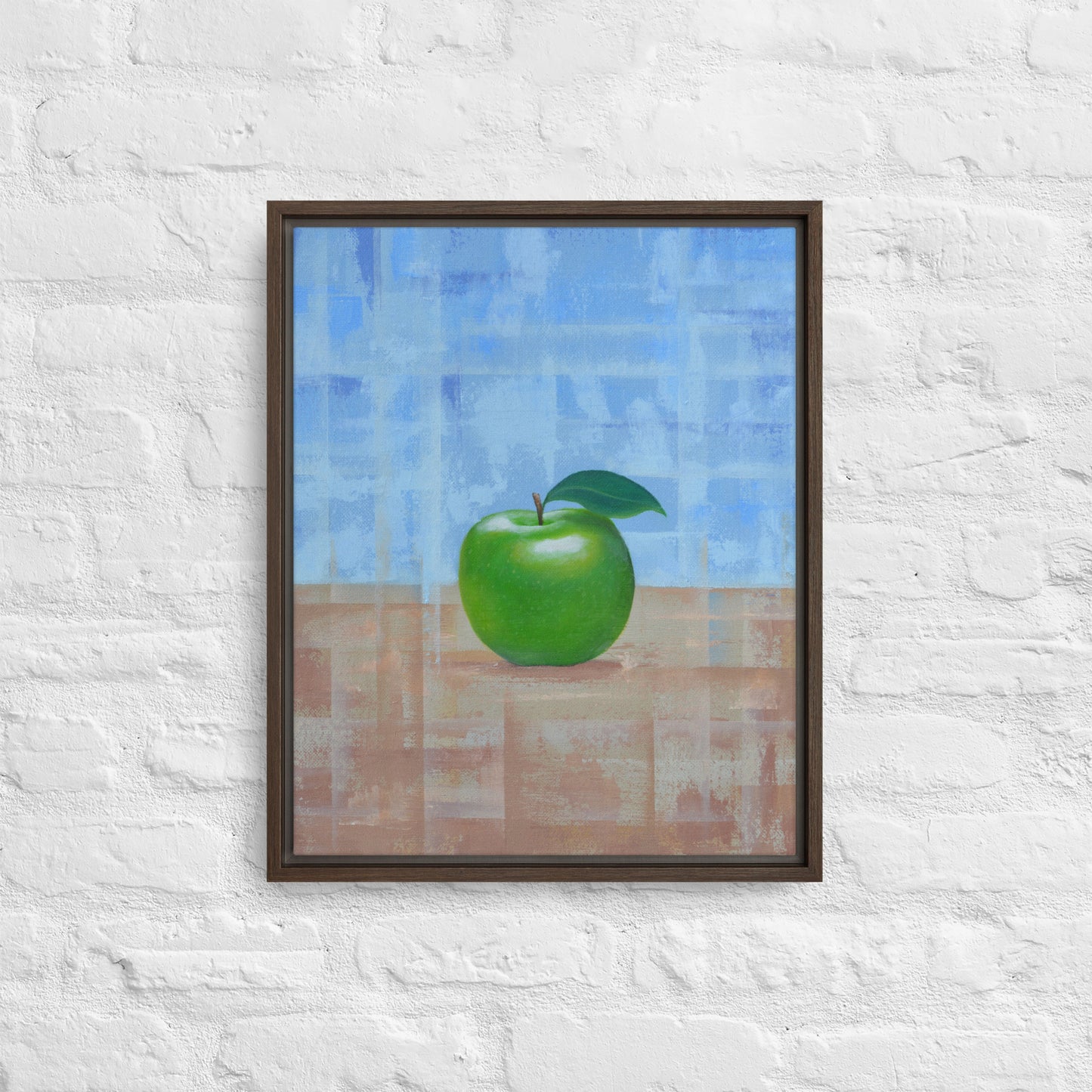 Still Life Fruit Painting of a Green Apple Framed Canvas