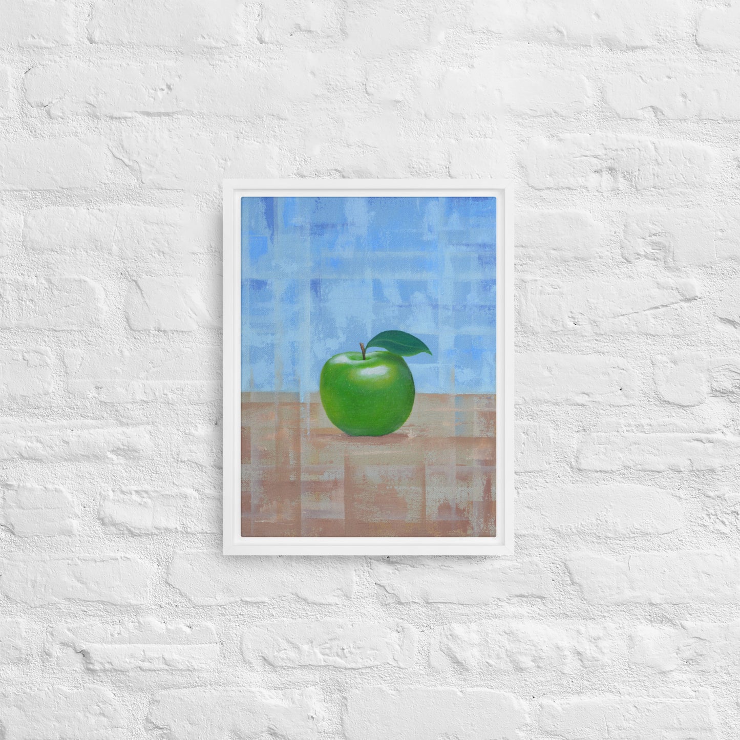 Still Life Fruit Painting of a Green Apple Framed Canvas