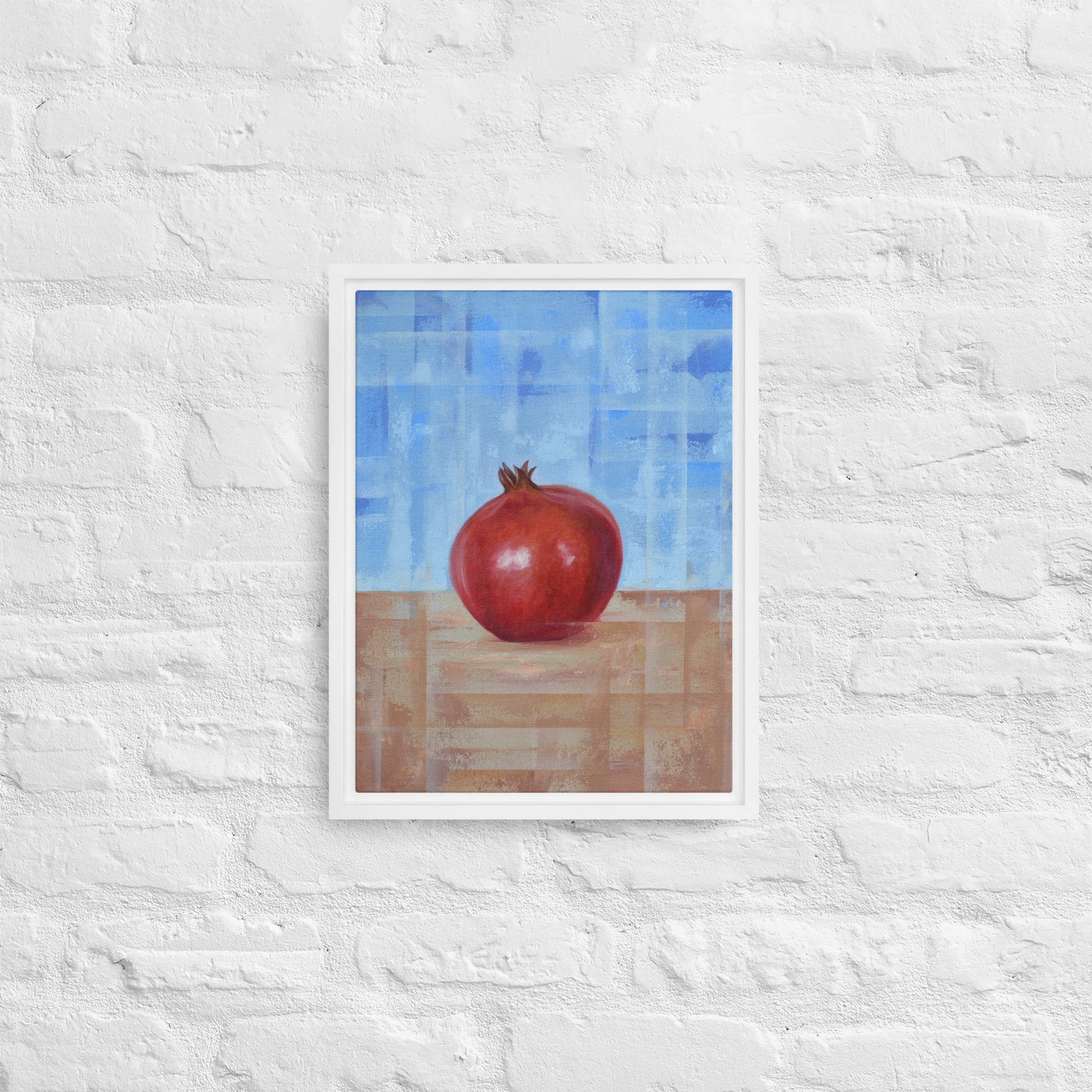 Fruit Painting by artist Shawn Dixon shown a framed canvas pomegranate print