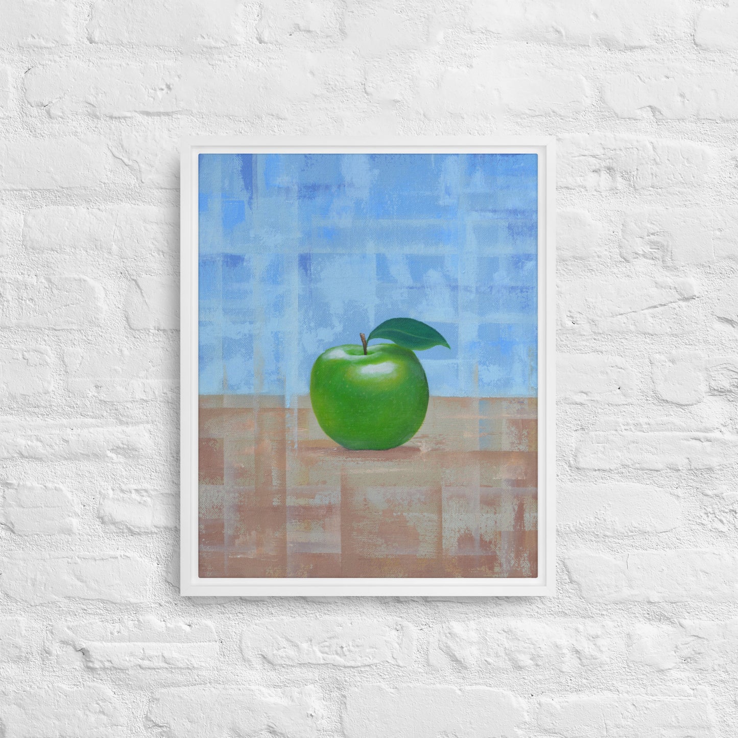 Still Life Fruit Painting of a Green Apple Framed Canvas