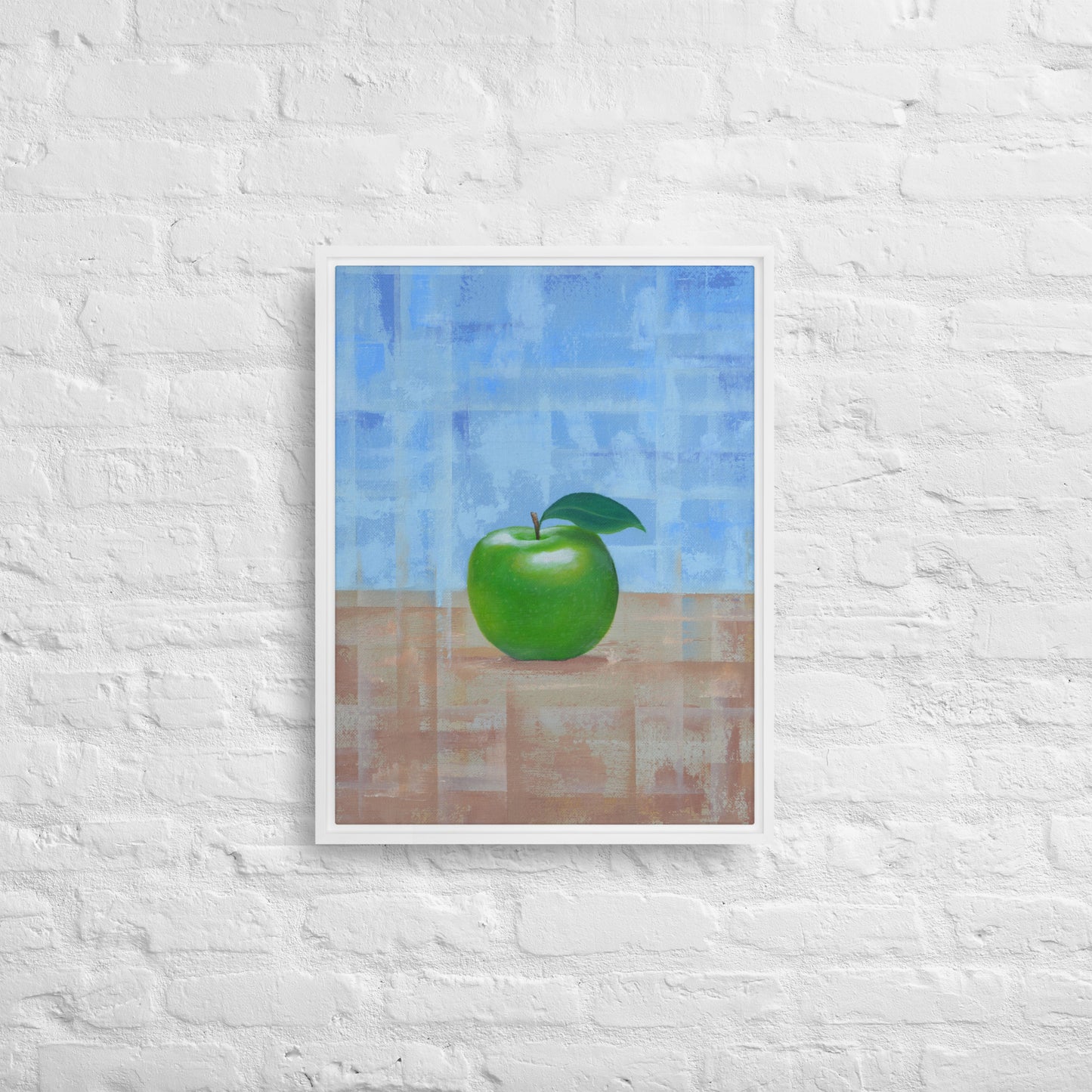 Still Life Fruit Painting of a Green Apple Framed Canvas