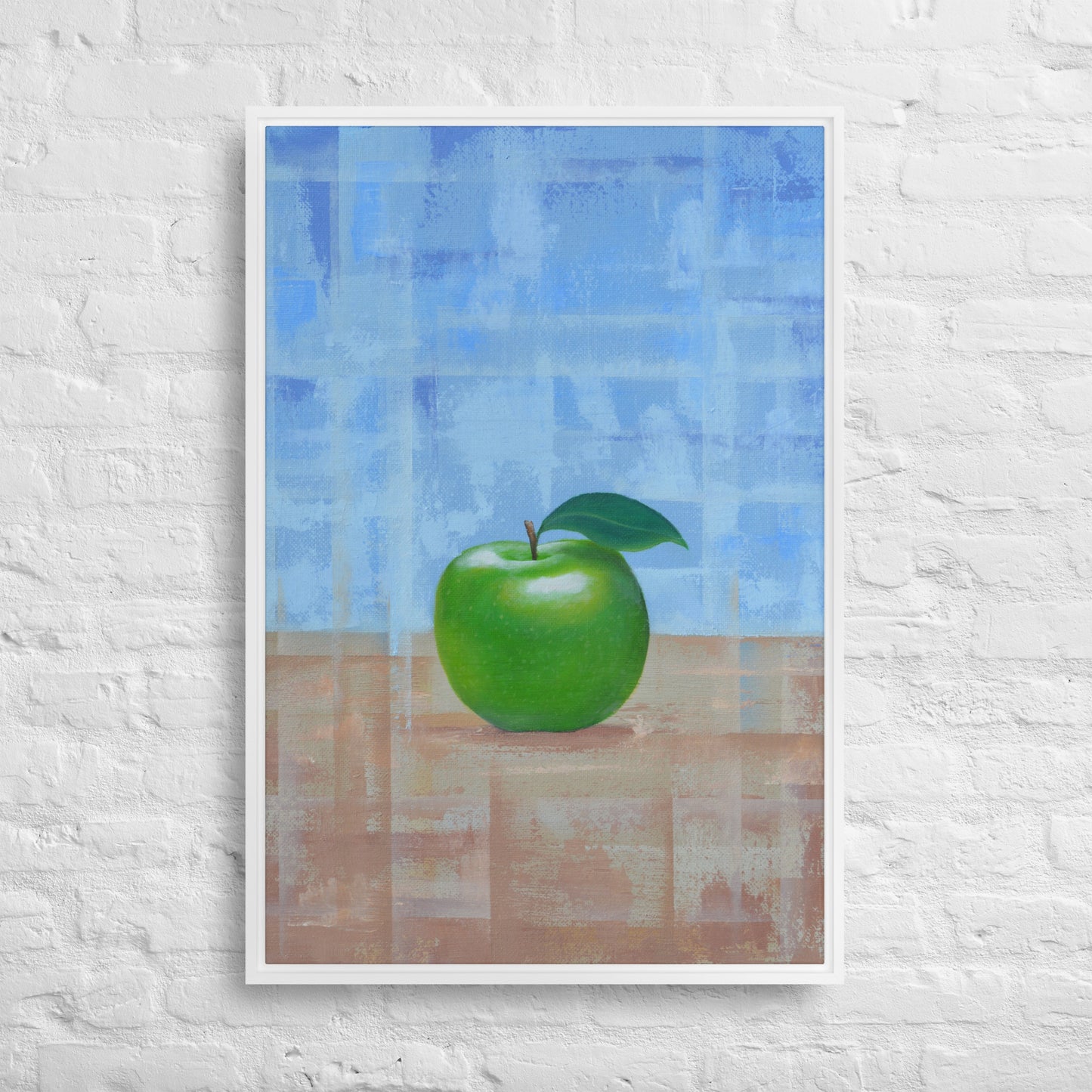 Still Life Fruit Painting of a Green Apple Framed Canvas